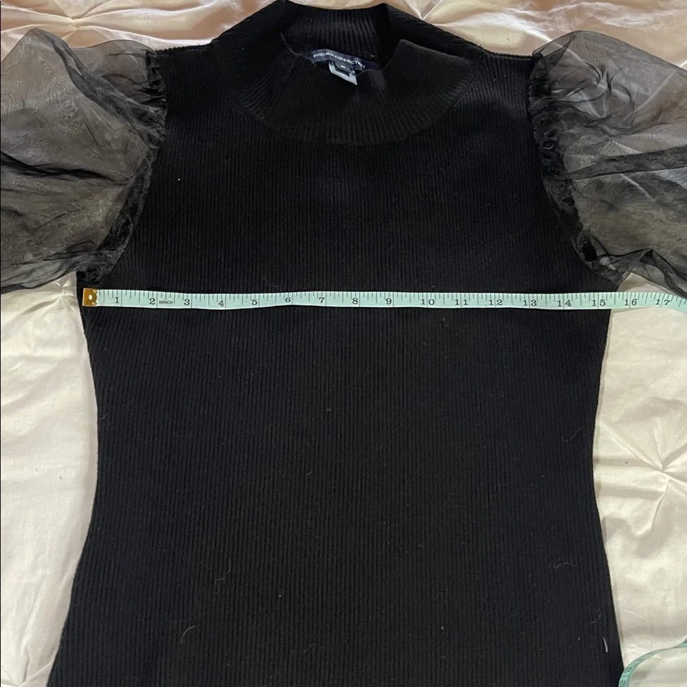 FRENCH CONNECTION Krista Organza Contrast Sheer Long Sleeve Black Sweater Dress